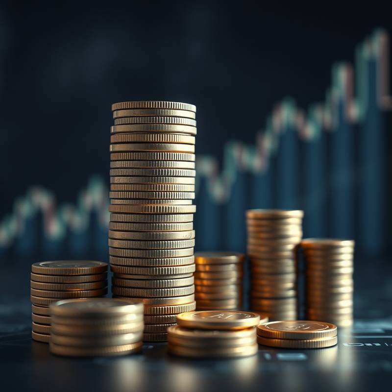 Stacks of coins and financial graphs, representing the Financial Accounting Essentials course.