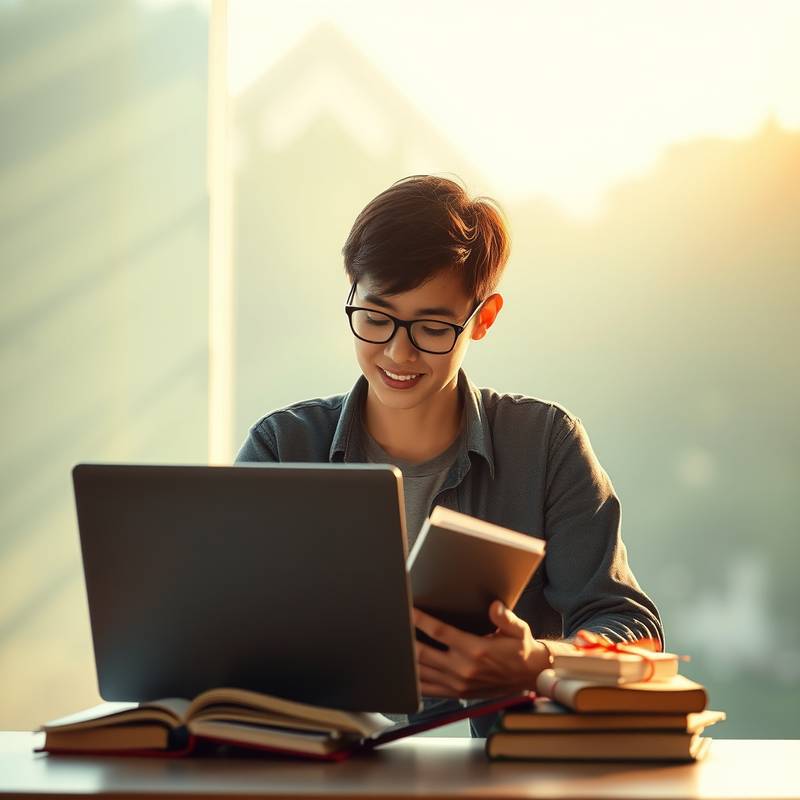 Student studying with a laptop and books, illustrating effective online learning strategies.